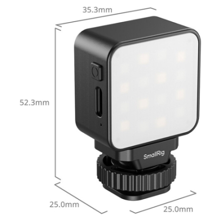 SmallRig 5446C - mini lampa LED do kamer sportowych (światło wypełniające, mocowanie 3w1) - wymiary